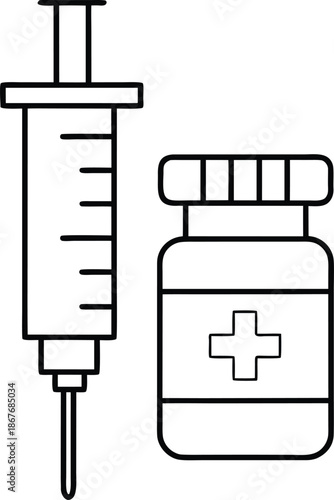 vaccine vial line art vector illustration on transparent background