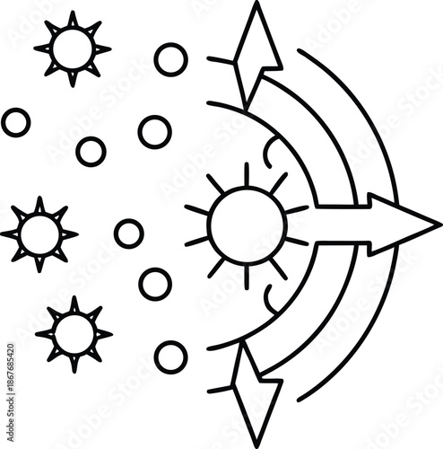 solar flare line art vector illustration on transparent background