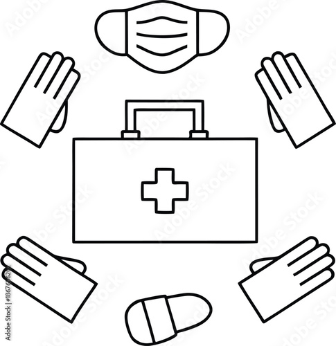 pandemic preparedness kit line art vector illustration on transparent background