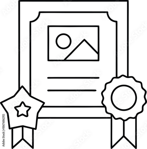 nft certificate line art vector illustration on transparent background
