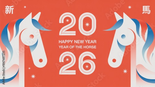 Vibrant geometric illustration for chinese new year 2026 celebration, year of the horse 
