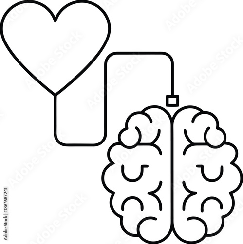 heart brain axis line art vector illustration on transparent background