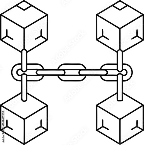 blockchain link line art vector illustration on transparent background