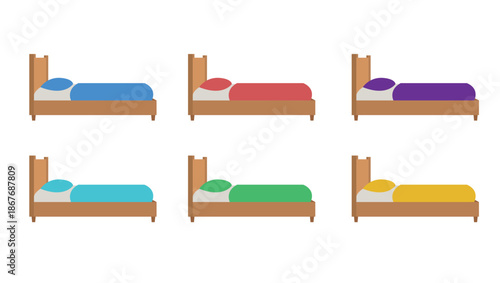 wooden bed wood sleep sleeping emoji symbol sign icon vector illustration isolated flat bedroom furniture blue purple red pink green yellow sheets