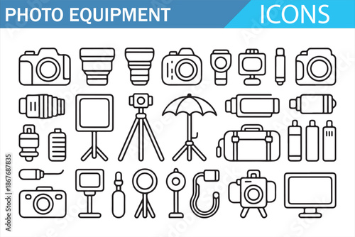 Camera and Studio Photo Equipment Icons Collection
