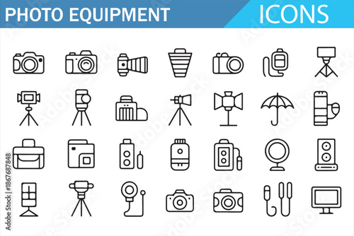 Photo Gear and Camera Accessories Icons Collection