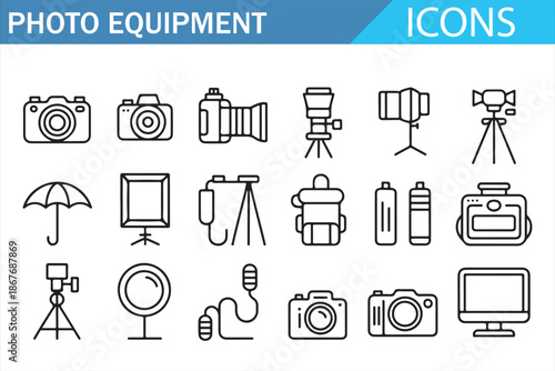 Photography Equipment Icons Set for Studio and Digital Use