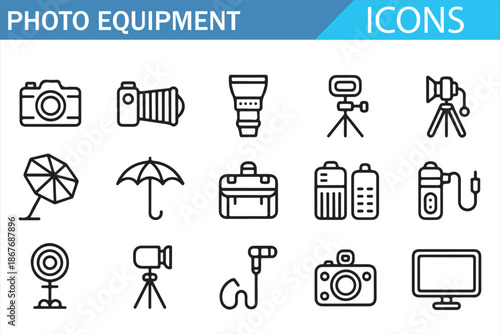 Photography Tools and Camera Accessories Icons Collection