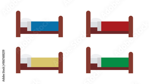 wooden bed wood sleep sleeping emoji symbol sign icon vector illustration isolated flat bedroom furniture red blue yellow green sheets