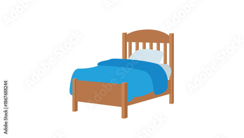 wooden bed wood sleep sleeping emoji symbol sign icon vector illustration isolated flat bedroom furniture blue sheets