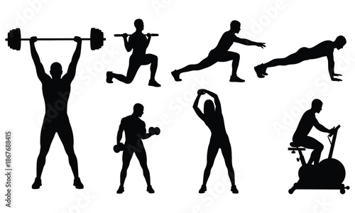 Fitness Exercise Silhouettes Collection Workout Poses Set