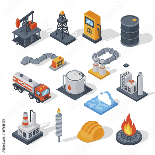 Oil and Gas Industry Equipment Icons Set.