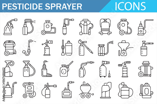 Agriculture Sprayer Tools Icons Set for Crop Protection