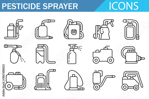 Pesticide Sprayer Icons Set for Agriculture and Garden Pest Control