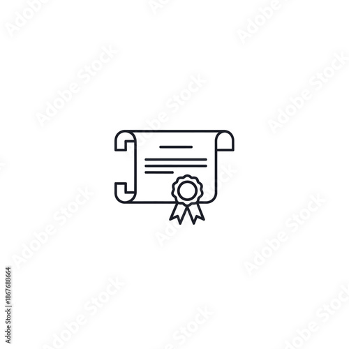 Certificate of Achievement Award Document with Ribbon Banner on White Background