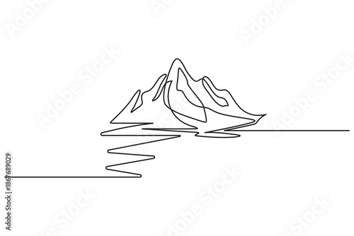 Abstract single line art modern illustration of rugged mountain summits with a zigzag path representing a difficult journey