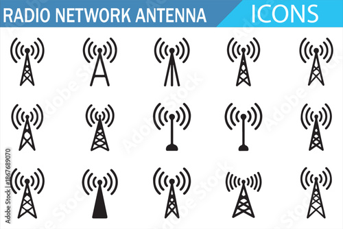 Network Antenna and Signal Icons Collection for Technology Design