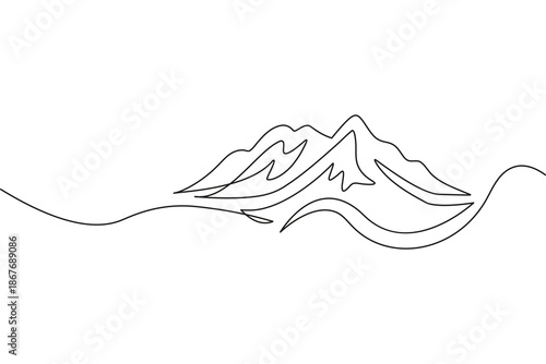 Minimal continuous one line drawing illustration of flowing mountain curves and hills reflecting a peaceful natural environment