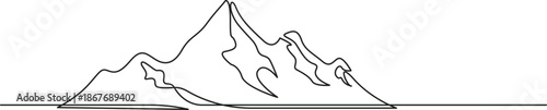 Continuous line art minimalist design concept of high alpine mountain peaks and summit silhouettes for hiking and mountaineering
