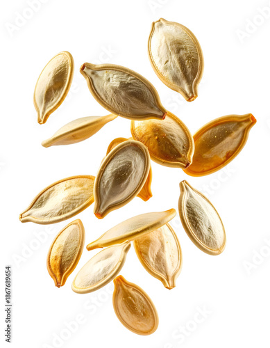 Pumpkin seeds falling displaying healthy snack and nutrition