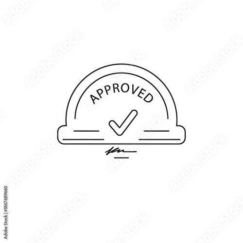 Close-Up of Approved Stamp with Checkmark and Circular Border for Verification and Certification