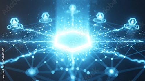 Wallpaper Mural Futuristic blue digital network, connected user nodes Torontodigital.ca