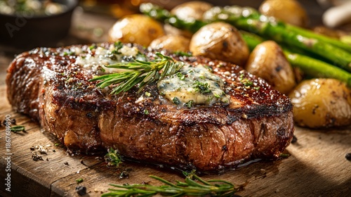 Delicious steak styled simply, timeless food photography aesthetic