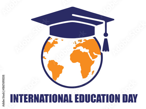 International Education Day Logo: Earth Globe with Graduation Cap Illustration