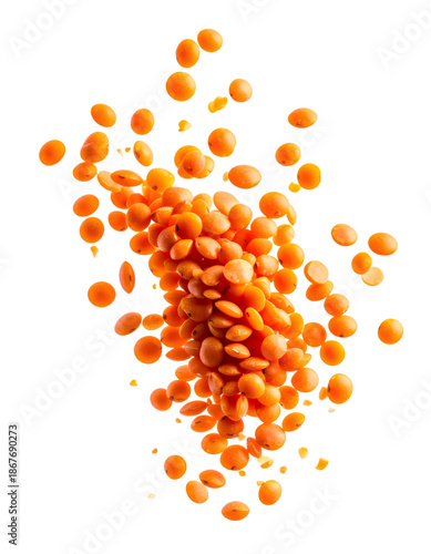 Red lentils falling nutritious food transparent background