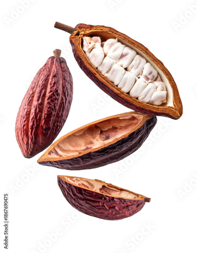 Fresh cacao pods showing raw beans for chocolate