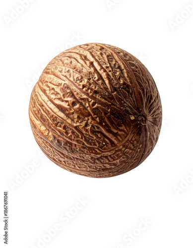 Whole nutmeg seed spice on transparent background