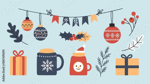Christmas decorations mugs gifts festive ornaments.
