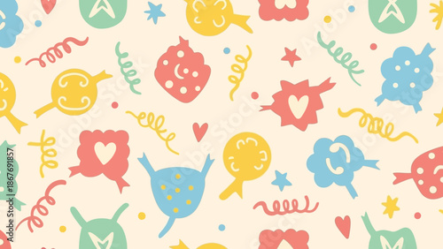 Colorful Party Balloons and Confetti Illustration.