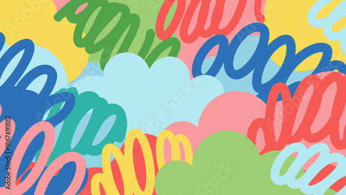 Colorful Squiggly Shapes and Clouds Illustration.
