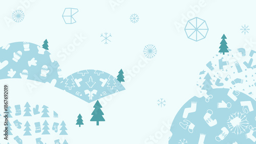 Snowy Landscape with Trees and Snowflakes.