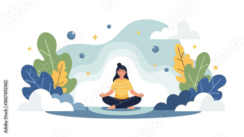 Woman Meditating in Lotus Position Serene.