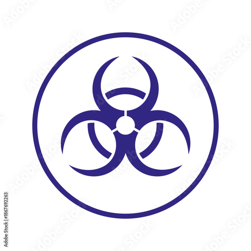 Biological hazard symbol. Blue sign biohazard in a circle on a white background. Warning about biological hazard
