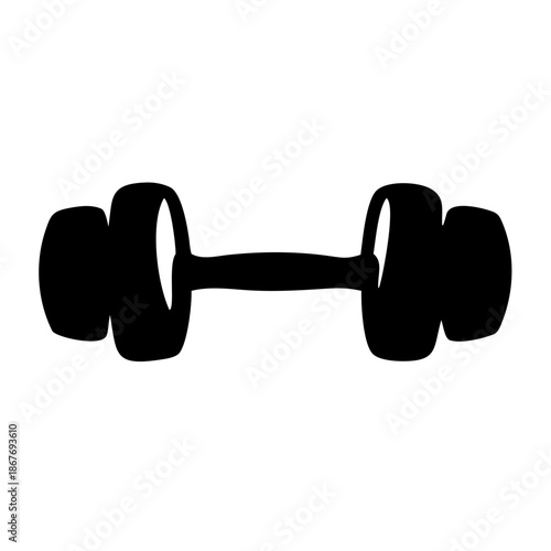 Solid black silhouette of a classic dumbbell for fitness and strength training