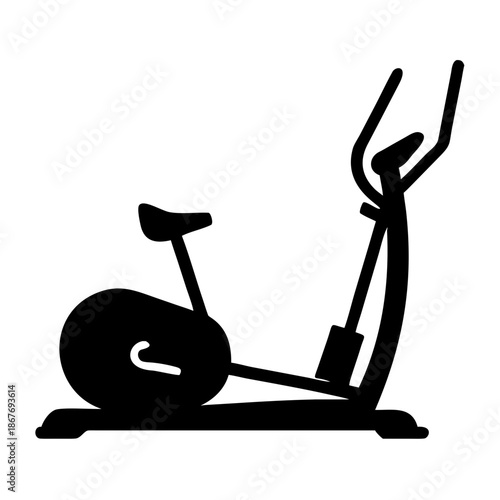 Black silhouette icon of a stationary exercise bike for indoor fitness and cardio workout
