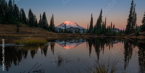 Sunrise over Mt Rainier seen from Tipsoo Lake
