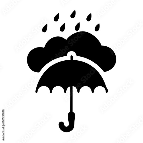 Protection from rain weather with a sturdy umbrella and dark cloud illustration