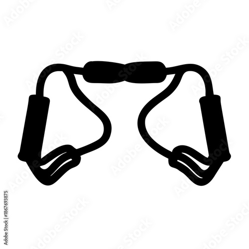Black silhouette of a resistance band with ergonomic handles for fitness training