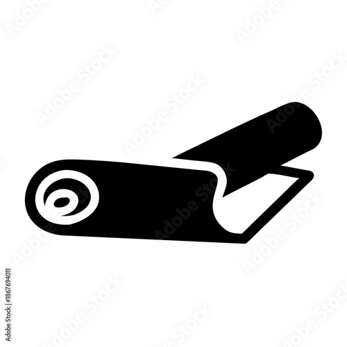 Simple black icon of a partially unrolled mat, perfect for fitness and document themes