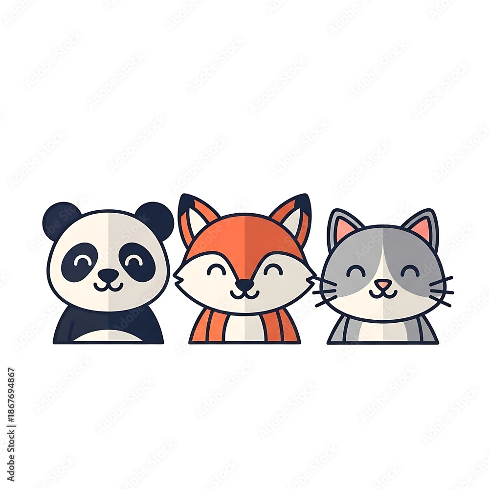 Obraz premium Cute cartoon animals smiling together.