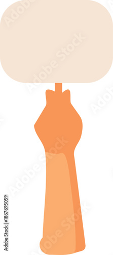 A flat vector illustration depicts a raised hand holding a blank protest or message sign against a dark background, symbolizing expression and communication.