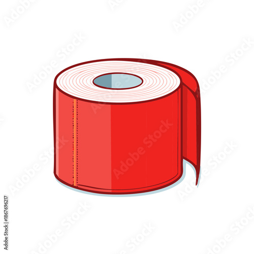 Red kinesiology tape roll for sports injury recovery, muscle support, and pain relief cartoon