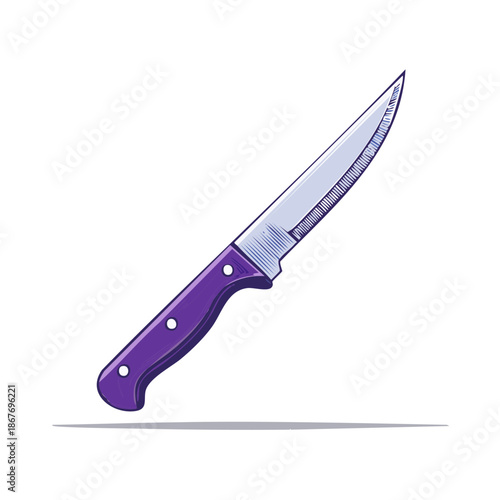 Sharp Pointed Knife with Purple Handle for Kitchen Use or Crafting Projects Isolated