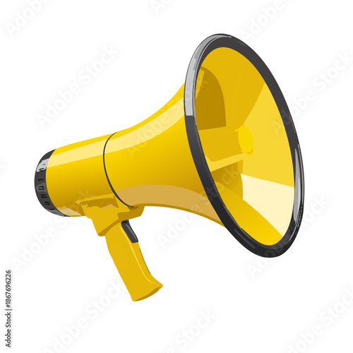 Yellow Bullhorn Loudspeaker Isolated on White, Announce, Communication, Voice, Illustration, Protest