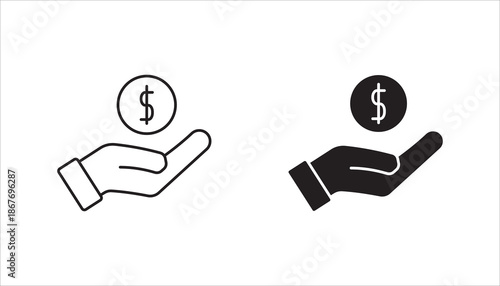Save money icon set, salary money, Hand holding dollar vector illustration on white background. eps 10