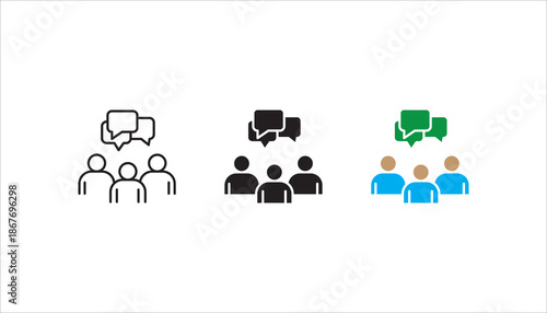 people talking icon set, bubble, speak, business group, vector illustration on white background